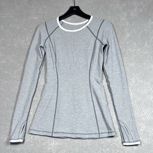 Lululemon Shirt Womens Size 4 Gray Striped Long Sleeve Thumbholes Reversible